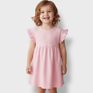 Old Navy Pink Rib Knit Short Sleeve Ruffle Trim Dress, toddler girl size 3T